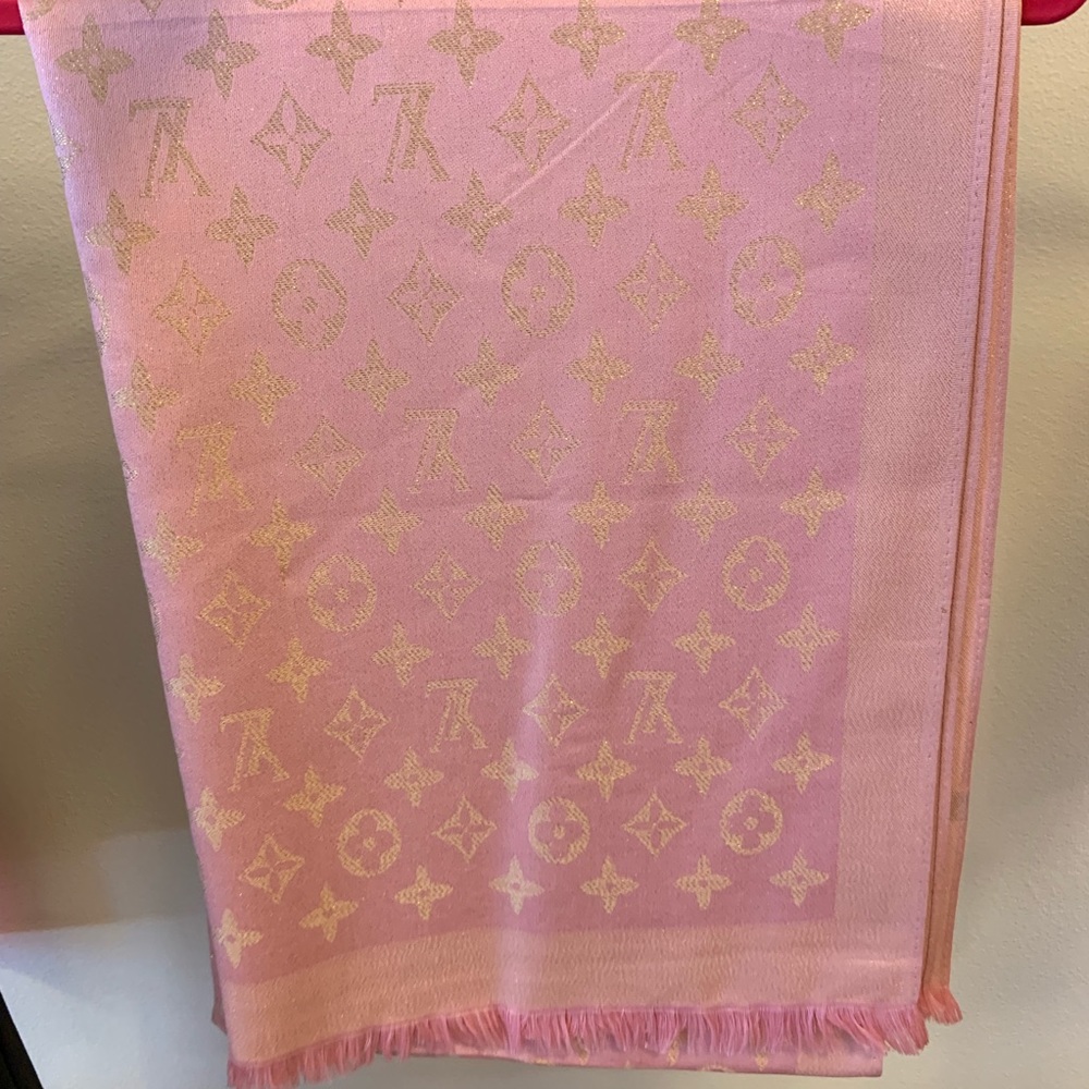 Inspired Pink and Gold Silk Scarf